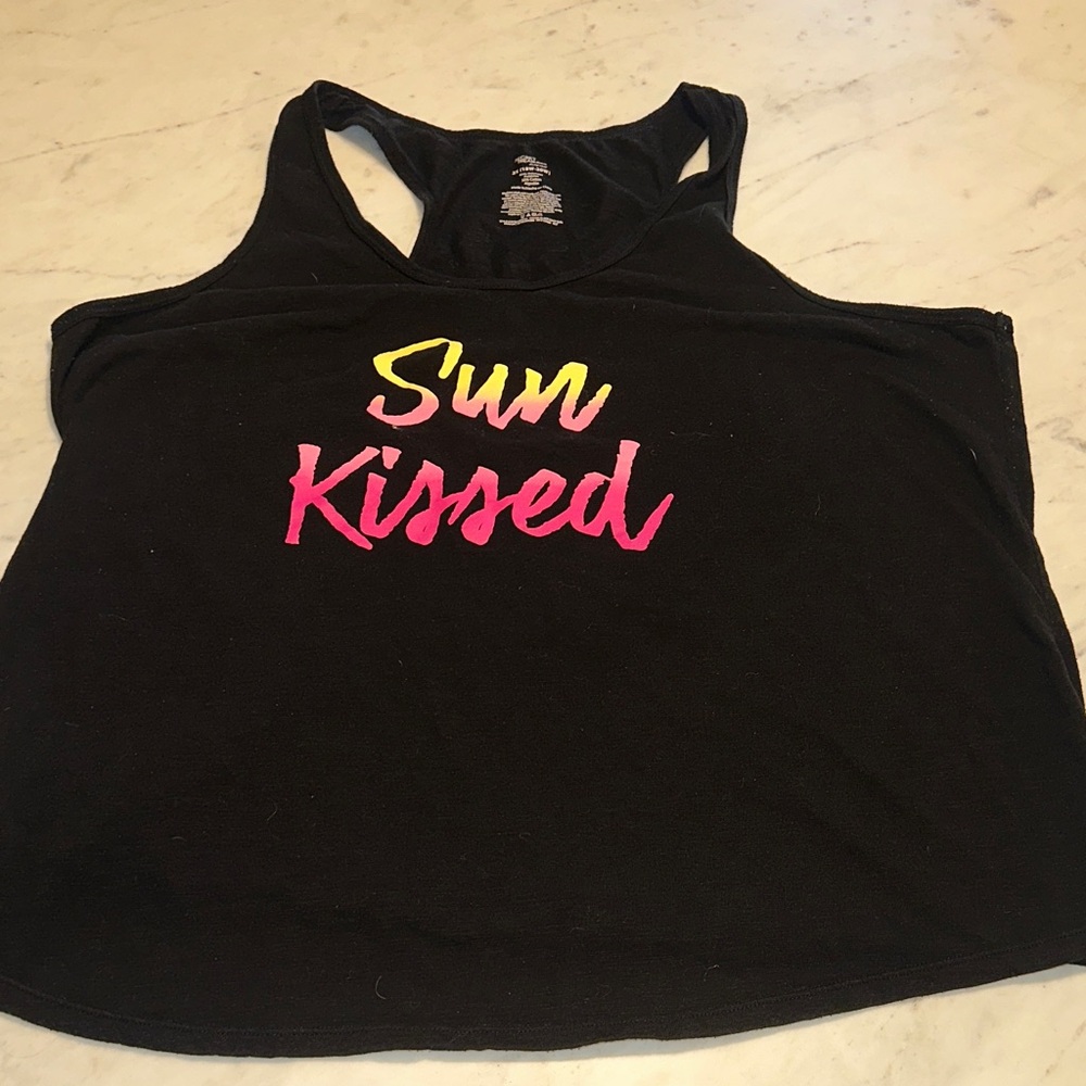 Secret Treasures Black Tank with Yellow/Pink 'Sun Kissed' Script size 2x